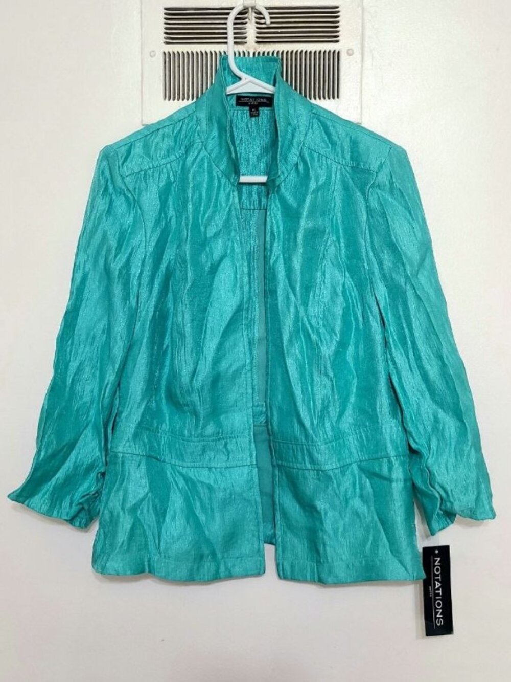 Teal Crinkle‑Texture Open Jacket